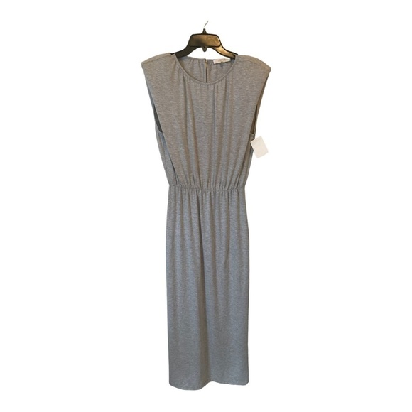 𝅺WAYF Padded Shoulder Midi Dress in light Heather gray - Picture 6 of 14